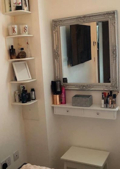 Tiny bedroom corner transformed into makeup station