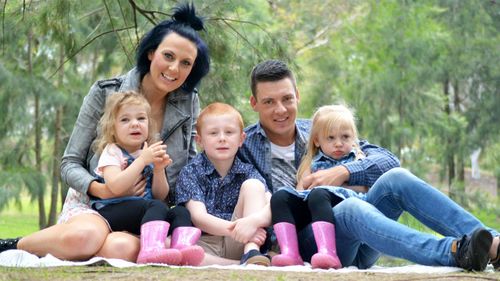 Ms Harrison and her ex-partner Dane Muench with their children Kenley, Travis and Ivy. (Photo: Melissa Harrison)