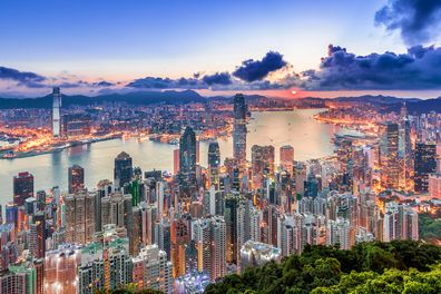 Hong Kong city view from peak at Sunrise