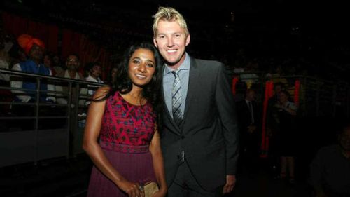 Bollywood actress Tannishtha Chatterjee and Australian Cricketer/Actor Brett Lee, co-stars from the film UnIndian. (AAP)