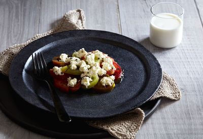 Second course: Fresh ricotta, heirloom tomato salad paired with Japanese mushroom milk