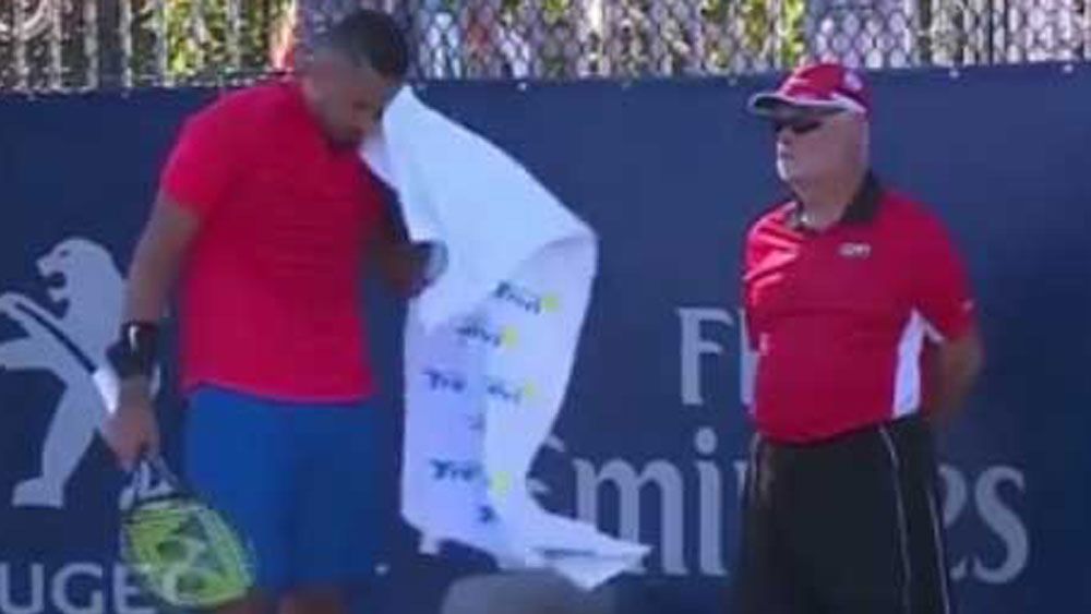 Nick Kyrgios throws his towel to Rogers Cup linesman in a case of mistaken identity