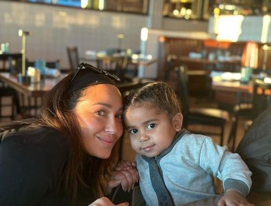 Adrienne Bailon-Houghton with her baby Ever James