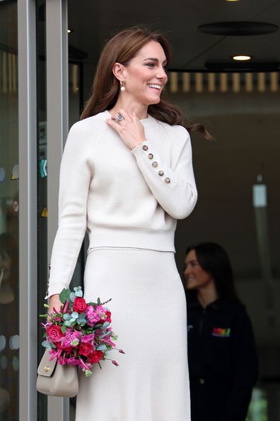 Catherine, Princess of Wales leaves after a visit to Nottingham Trent University to learn about their mental health support system on October 11, 2023 in Nottingham, England 
