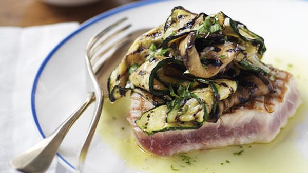 Chargrilled yellowfin tuna, eggplant and zucchini with Sicilian dressing