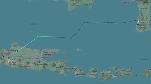 The intended flight path for PK-THT.
