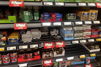 budget purchases for pasta and sardines in supermarkets that are sold out in the cost of living crisis