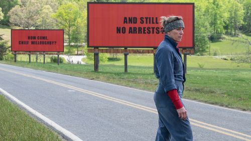 Frances McDormand in Three Billboards is in contention for Lead Actress. (AAP)