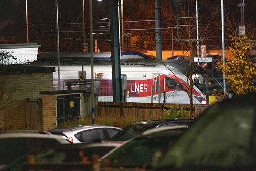 The LNER train stands at Huntingdon Station after a stabbing attack on the Doncaster to London-bound service.