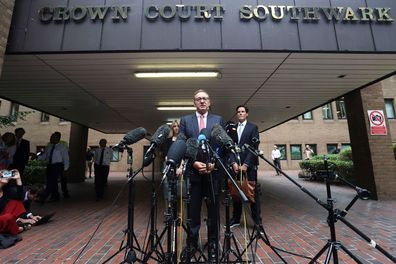 Actor Kevin Spacey speaks with the media outside Southwark Crown Court, after he was found not guilty on charges related to allegations of sexual offenses, in London, Britain, July 26, 2023.  