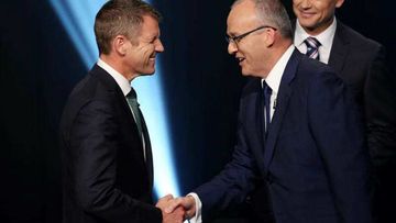 NSW Premier Mike Baird and Leader of the Opposition Luke Foley take part in the Leaders Debate in Sydney. (AAP)