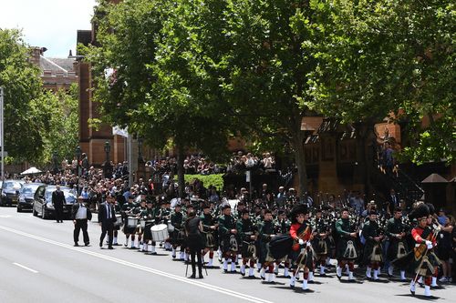 The sombre scene outside St Mary's Church today. Picture: AAP