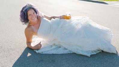 Women from Georgetown, Texas pose in their wedding dresses for fun social distancing photoshoot by neighbour Elyssa Seibel