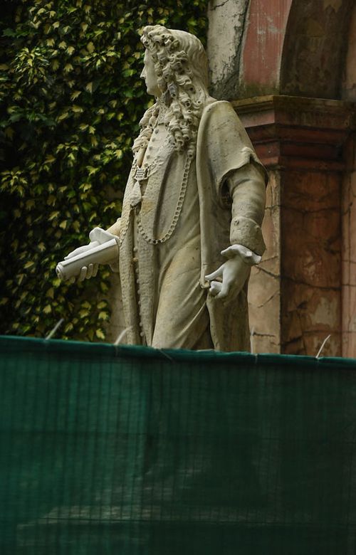 Fencing is seen around the statue of Sir Robert Clayton at St Thomas' Hospital in anticipation of protests today on June 12, 2020 in London, England