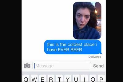 She's not afraid to laugh at herself. <br/><br/>@lordemusic: "just got to boston and this is an accurate txt based on how bad my brain freeze is right now"<br/>