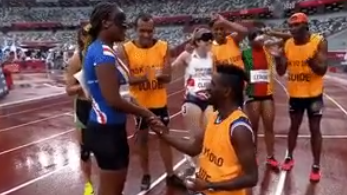 Visually impaired sprinter gets engaged on track