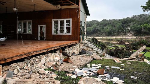 A damaged building at Camp Mystic, Texas 