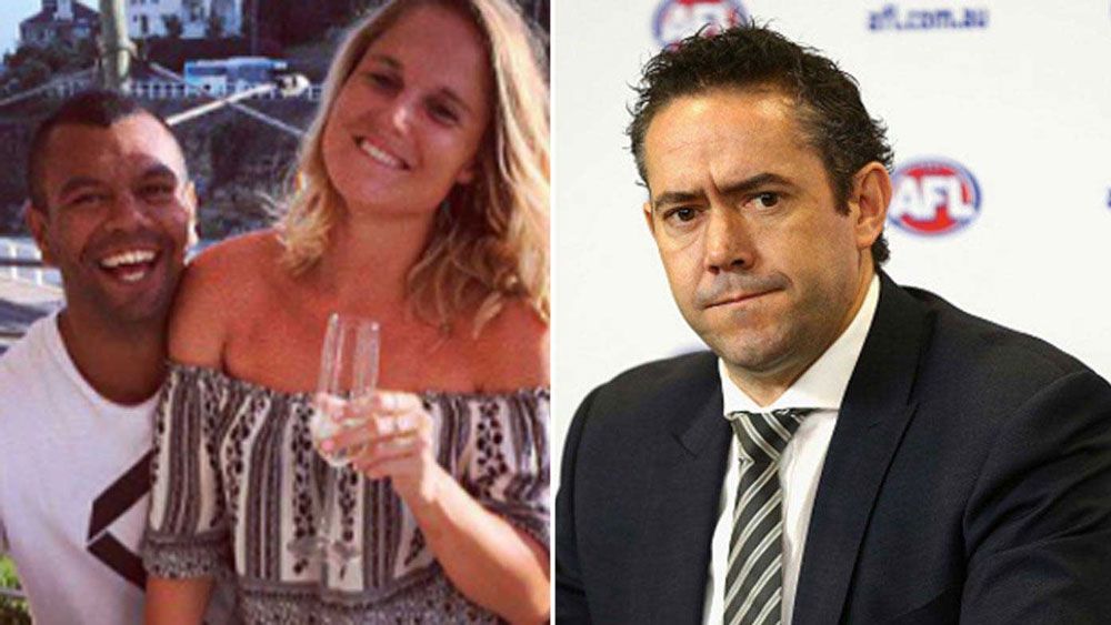 Former AFL Operations manager SImon Lethlean seen at AFL functions with Kurtely Beale's girlfriend Maddi Blomberg last year