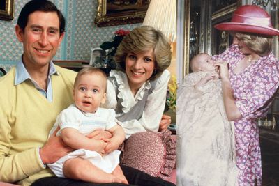 Years later, <b>Princess Di </b>would have a baby of her own: <b>Prince William</b>. On the left is a family portrait take at home in Kensington. On the right is William's christening, held in the music room of Buckingham Palace in August 1982.
