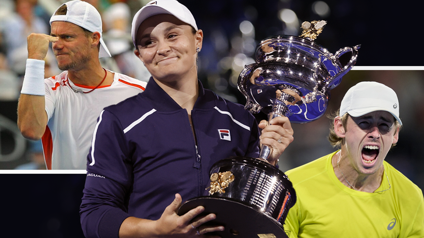 Australia&#x27;s top-ranked tennis players since 1990. Ashleigh Barty, Lleyton Hewitt and Alex De Minaur.