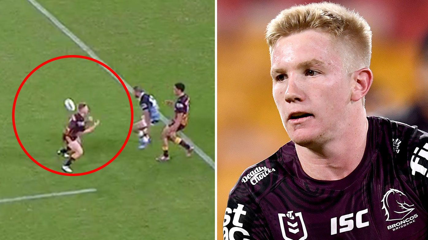 Broncos young playmaker Tom Dearden's costly error against Cronulla 