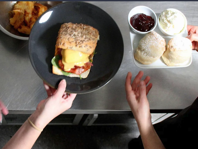 Myrtle and Stone's famous burger and their scones.