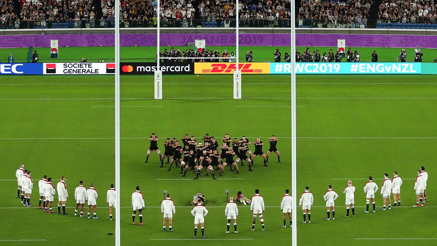 England responds to the haka prior to the World Cup semi final against New Zealand.