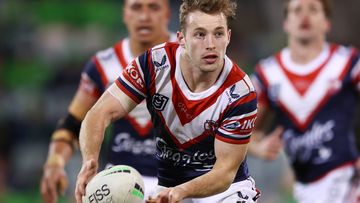 CANBERRA, AUSTRALIA - JUNE 05: Sam Walker of the Roosters passes during the round 13 NRL match between the Canberra Raiders and the Sydney Roosters at GIO Stadium, on June 05, 2022, in Canberra, Australia. (Photo by Mark Nolan/Getty Images)