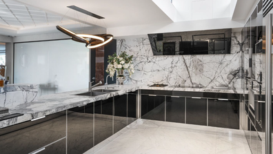 The Manhattan Calacatta stone kitchen.