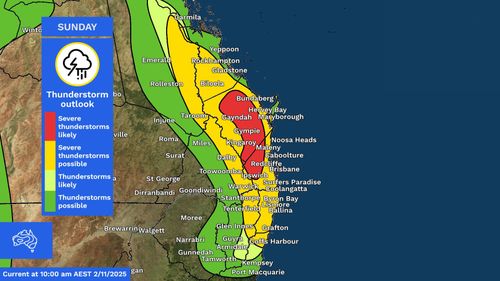 Queensland thunderstorm forecast for Sunday the 2nd and Monday the 3rd of November. 