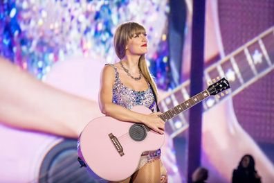 Taylor Swift performs onstage during The Eras Tour at Mercedes-Benz Stadium on April 28, 2023 in Atlanta, Georgia. 