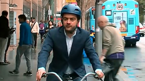 Former ALP senator Sam Dastyari arrived on a share bike to give evidence at the ICAC probe into suspect donations to NSW Labor.