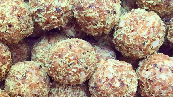 Tropical turmeric protein balls by Jordanna Levin for Isowhey