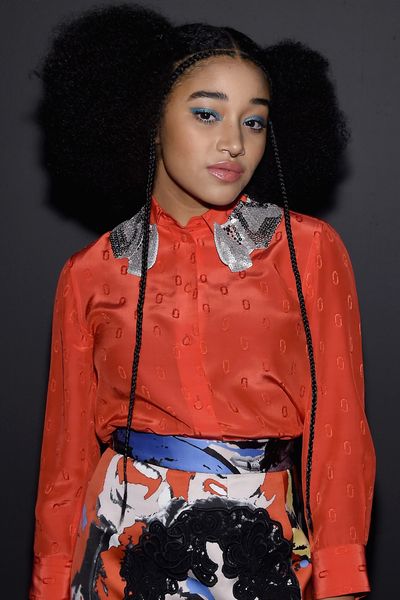 We first cast our eyes on actress Amandla Stenberg in her
breakout role as Rue in <em>The Hunger Games</em>. Now
she's all grown up and earning some serious
fashion cred. At the recent autumn/winter
2016 shows, her curly locks were spotted front row at Marc Jacobs and Alexander
Wang.
