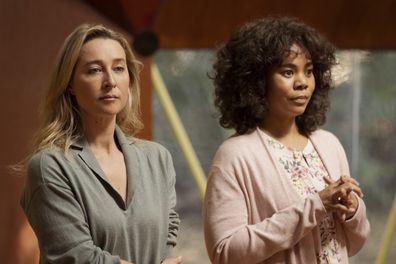 Nine Perfect Strangers -- Random Acts of Mayhem - Episode 101 -- Promised total transformation, nine very different people arrive at Tranquillum House, a secluded retreat run by the mysterious wellness guru Masha. Heather (Asher Keddie) and Carmel (Regina Hall), shown. 