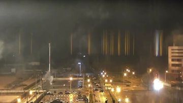 ZAPORIZHZHIA, UKRAINE - MARCH 4: A screen grab captured from a video shows a view of Zaporizhzhia nuclear power plant during a fire following clashes around the site in Zaporizhzhia, Ukraine on March 4, 2022. (Photo by Zaporizhzhia Nuclear Power Plant/Anadolu Agency via Getty Images)
