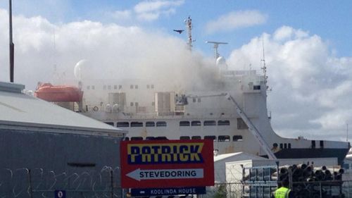 The fire on board the Ocean Drover. (Rebecca Johns, 9NEWS)