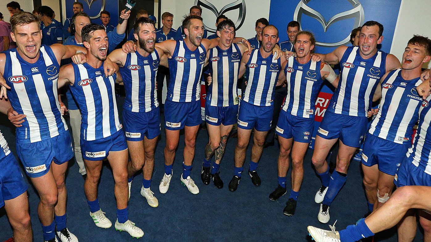 North Melbourne Knagaroos celebrate the win