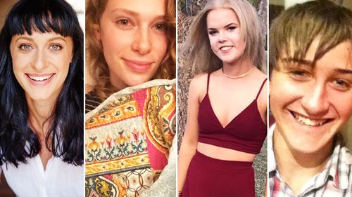 The faces of Australia's road toll: Jessica Falkholt, Annabelle Falkholt, Hannah Ferguson and Reagan Skinner.