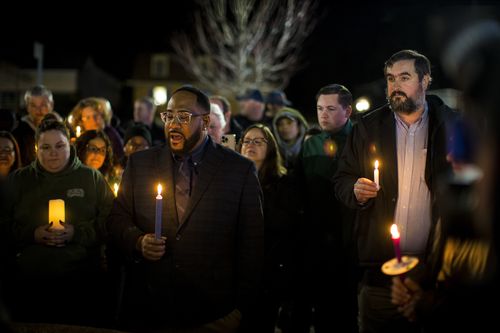 Newport News Councilman Elect John Eley, South District 3, speaks at a candlelight vigil in honor of Richneck Elementary School first-grade teacher Abby Zwerner at the School Administration Building in Newport News, Va., Monday, Jan. 9, 2023. 