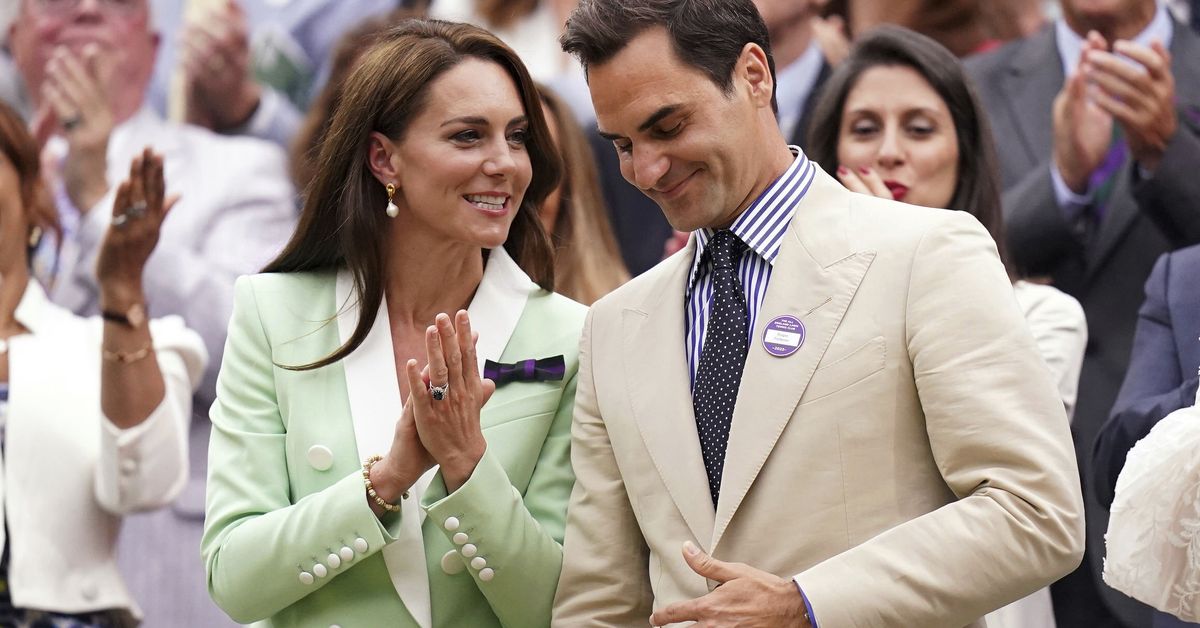 Kate Middleton Princess of Wales attends Wimbledon day two with Roger ...