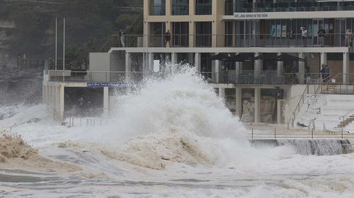 Big surf during high tide at Bondi Beach in Sydney.