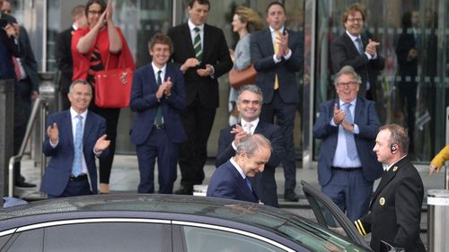Fianna Fail leader Micheal Martin is applauded by party colleagues after being elected Taoiseach at the Convention Centre on June 27, 2020 in Dublin, Ireland.