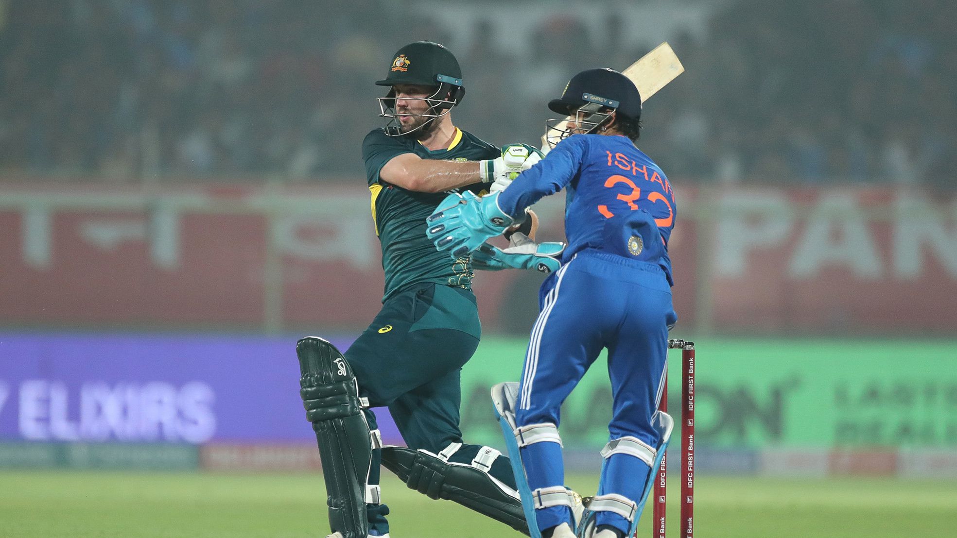 Australia&#x27;s Josh Inglis in action during the T20 against India.