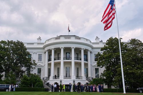 A newly installed flag pole stands on the South Lawn of the White House, Wednesday, June 18, 2025, in Washington. (AP Photo/Evan Vucci)