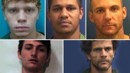 Here are five of the 10 men who escaped on Tuesday. Picture: 9NEWS 