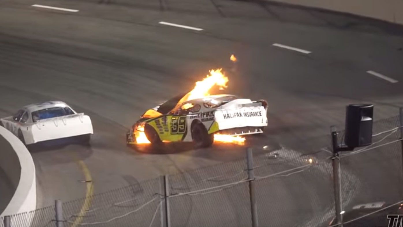 NASCAR driver pulled to safety by father after car bursts into flames