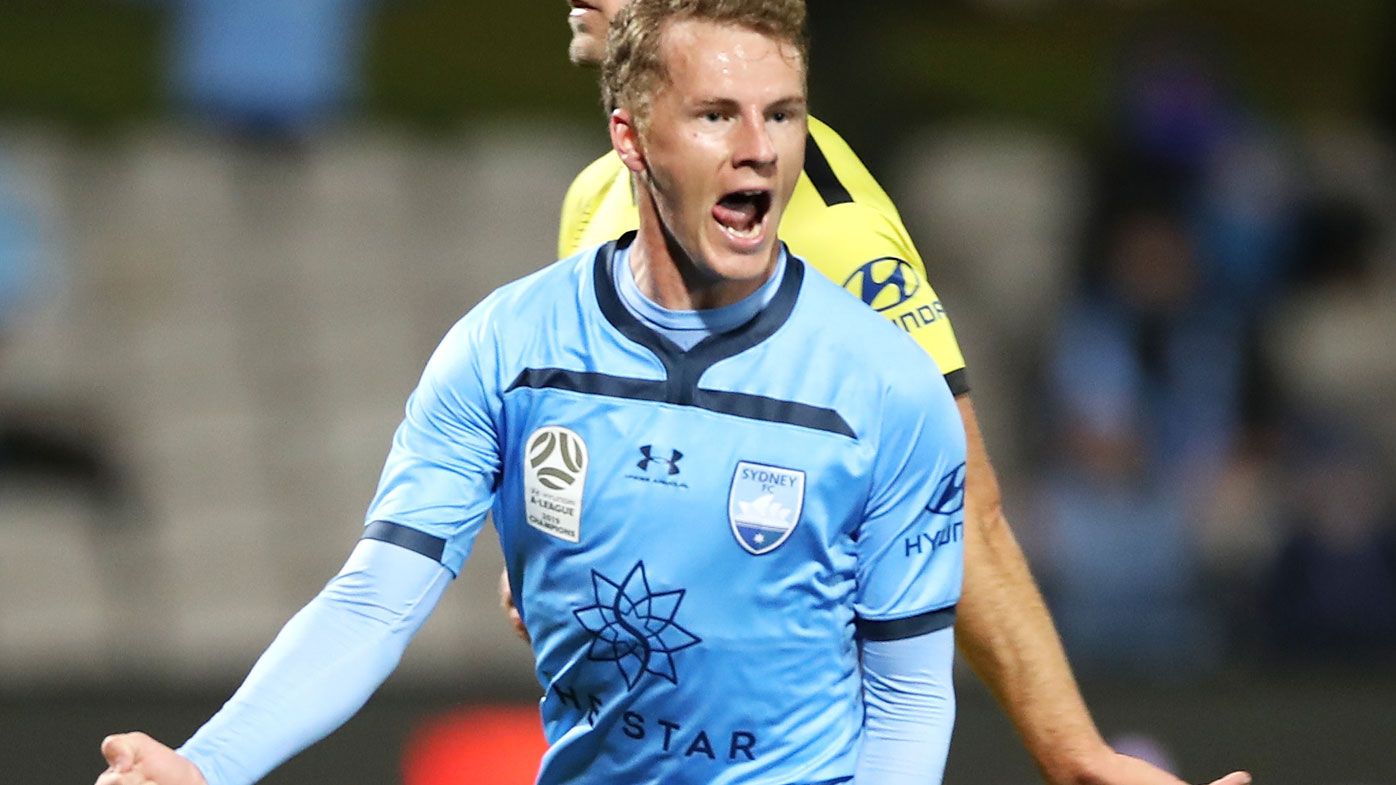 Trent Buhagiar of Sydney FC celebrates scoring a goal 