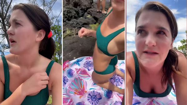 Girl loses bikini bottoms at beach! 