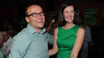 Australian Greens deputy leader Adam Bandt and Victorian Greens candidate for the seat of Melbourne Ellen Sandell. (AAP)